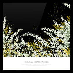 【ミモザと雪柳とユーカリの庭】インテリア ボタニカル アートポスター　黒背景 14枚目の画像