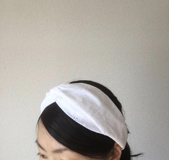 棉質蕾絲頭巾（白色） 第8張的照片