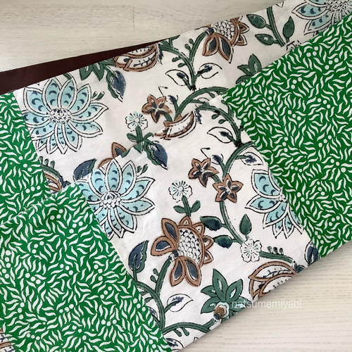◇バティック&インドファブリック半幅帯パッチワーク119 mint flower