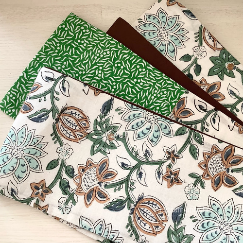 ◇バティック&インドファブリック半幅帯パッチワーク119 mint flower