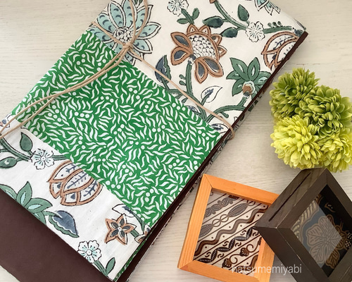 ◇バティック&インドファブリック半幅帯パッチワーク119 mint flower