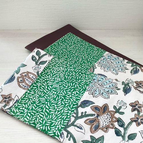 ◇バティック&インドファブリック半幅帯パッチワーク119 mint flower
