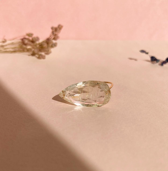 Prana candy gem ✴︎大粒ゴールデンルチルクオーツの宝石ルースリング　k14gf 2枚目の画像