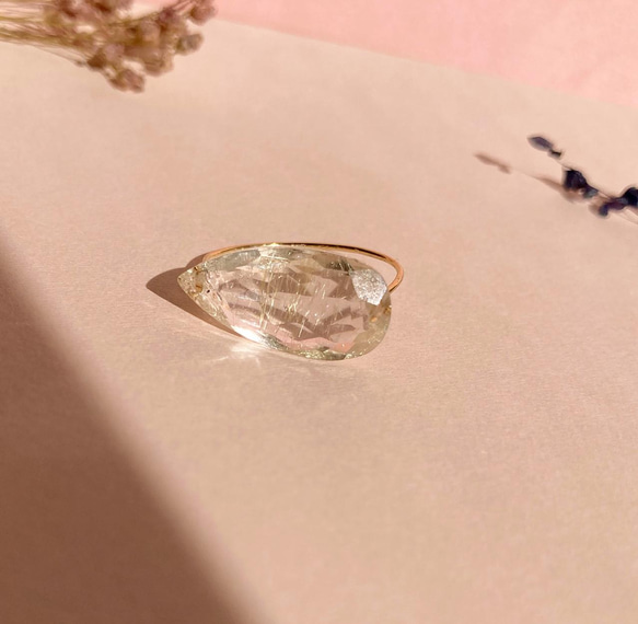 Prana candy gem ✴︎大粒ゴールデンルチルクオーツの宝石ルースリング　k14gf 5枚目の画像