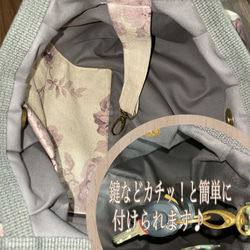 コロンと可愛いショルダーグラニーバッグ　YUWA 綿麻キャンバス　クラシカルローズ　ピンク　キナリ地 4枚目の画像