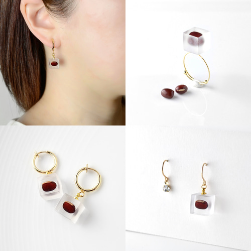 あずきと誕生石クリスタルガラスのピアス14kgf ギフト 誕生日