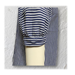15＊縦縞浴衣リメイクレトロカラーブラウス（白×紺） 9枚目の画像