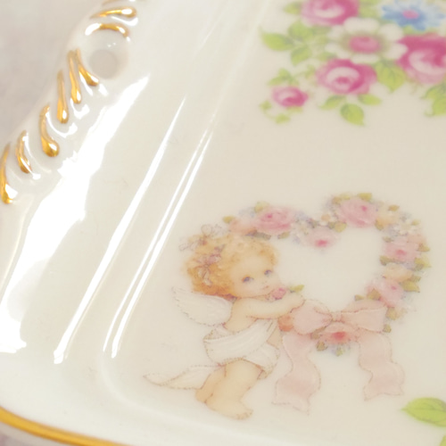 sale】天使のアクセサリートレイ 磁器 金彩 エンジェル 花柄