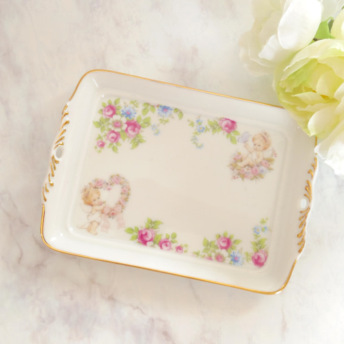 sale】天使のアクセサリートレイ 磁器 金彩 エンジェル 花柄