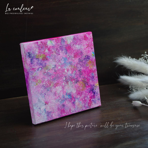 なかさま専用　花のモチーフの抽象画 Midnight flower （信念の花）白 花 ピンク ブルー 抽象画 現代