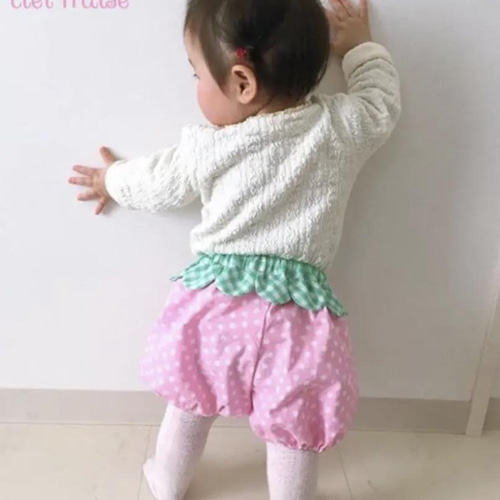 ラパフェ かぼちゃパンツ ピンク いちご柄のふんわりかぼちゃパンツ【80サイズ】 オリジナル苺柄
