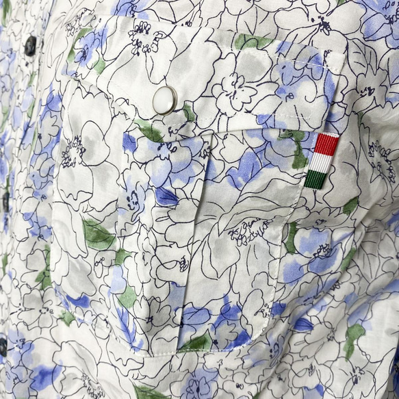 日本製◇花柄プリントシャツ【コットン100％】【ブルー】【ユニセックス】 3枚目の画像