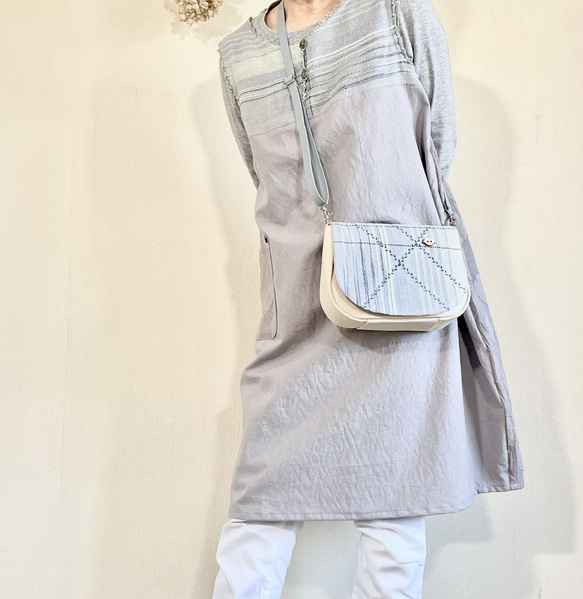【再販】手織りとドット模様のバルーンジャンバースカート　くすみカラー　M～Lサイズ 15枚目の画像
