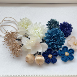 紺青*金 ピンポンマム❁ つまみ細工小花 ❁﻿成人式 振袖 髪飾り 10枚目の画像