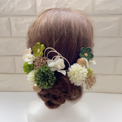 抹茶*金 ピンポンマム❁ つまみ細工小花 ❁﻿成人式 振袖 髪飾り 4枚目の画像