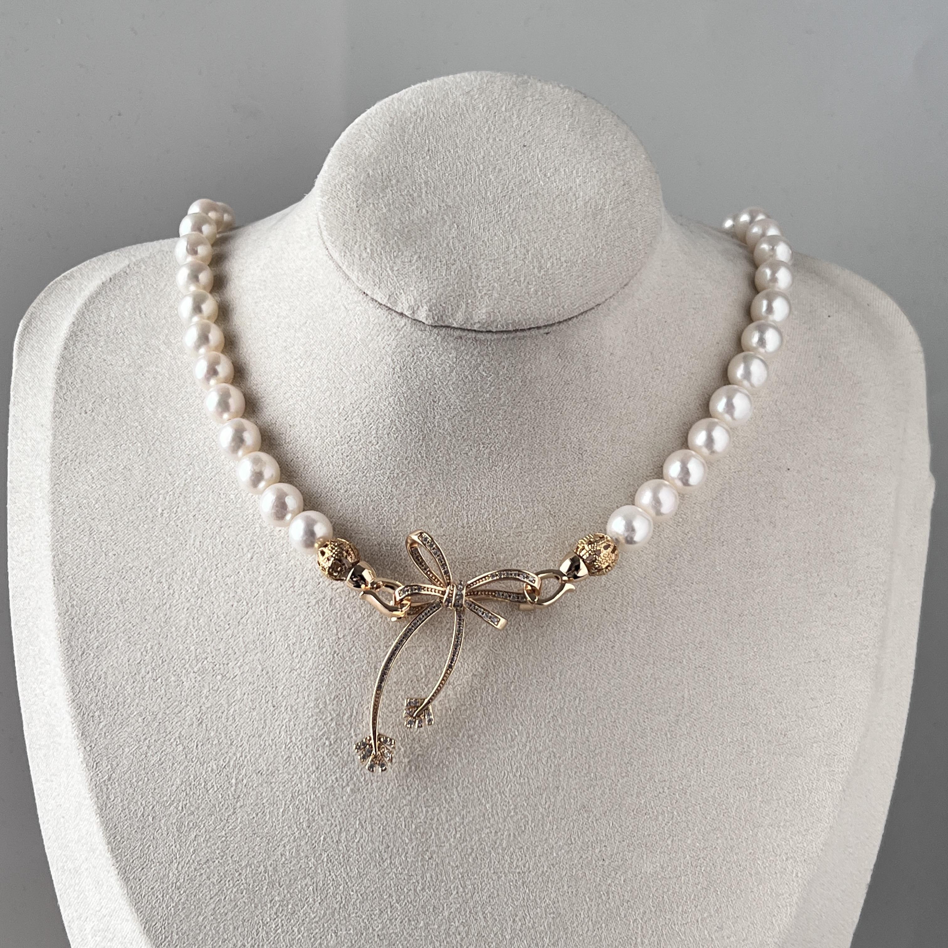 3ウェイ　リボンブローチ　セミラウンド　天然真珠ネックレス　取外し可能　パール 母の日