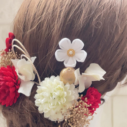 赤*金 ピンポンマム❁ つまみ細工小花 ❁﻿成人式 振袖 髪飾り 6枚目の画像