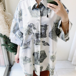 白色青春滿版圖騰 古著棉質夏威夷襯衫上衣vintage Aloha Shirt 第3張的照片