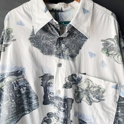 白色青春滿版圖騰 古著棉質夏威夷襯衫上衣vintage Aloha Shirt 第10張的照片