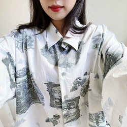 白色青春滿版圖騰 古著棉質夏威夷襯衫上衣vintage Aloha Shirt 第4張的照片