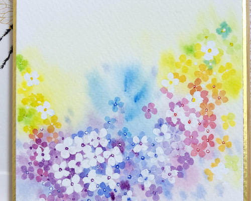 透明水彩原画 さび様 猫 少女 紫陽花 水色