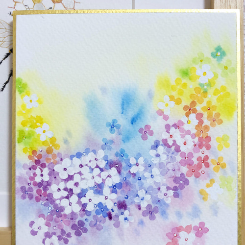 抽象画アジサイ 透明水彩原画 シンプル カラフル イラスト Annie