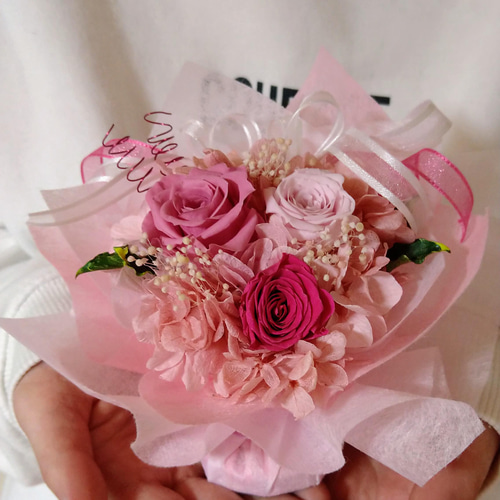 プリザーブドフラワー 花束 ミニブーケトスピンク☆ オーダーメイド】プリザーブドフラワーのミニ花束（ブーケトス用にも