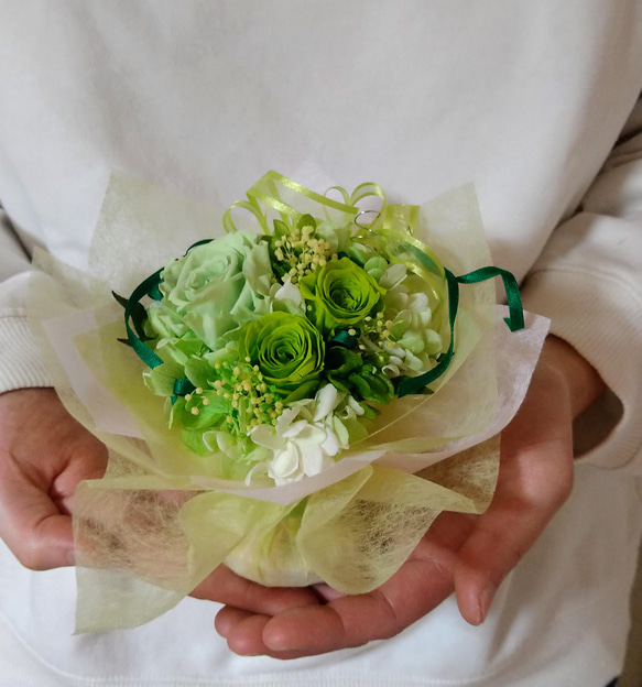 プリザーブドフラワー ミニブーケ グリーン(置き型 クリアケース