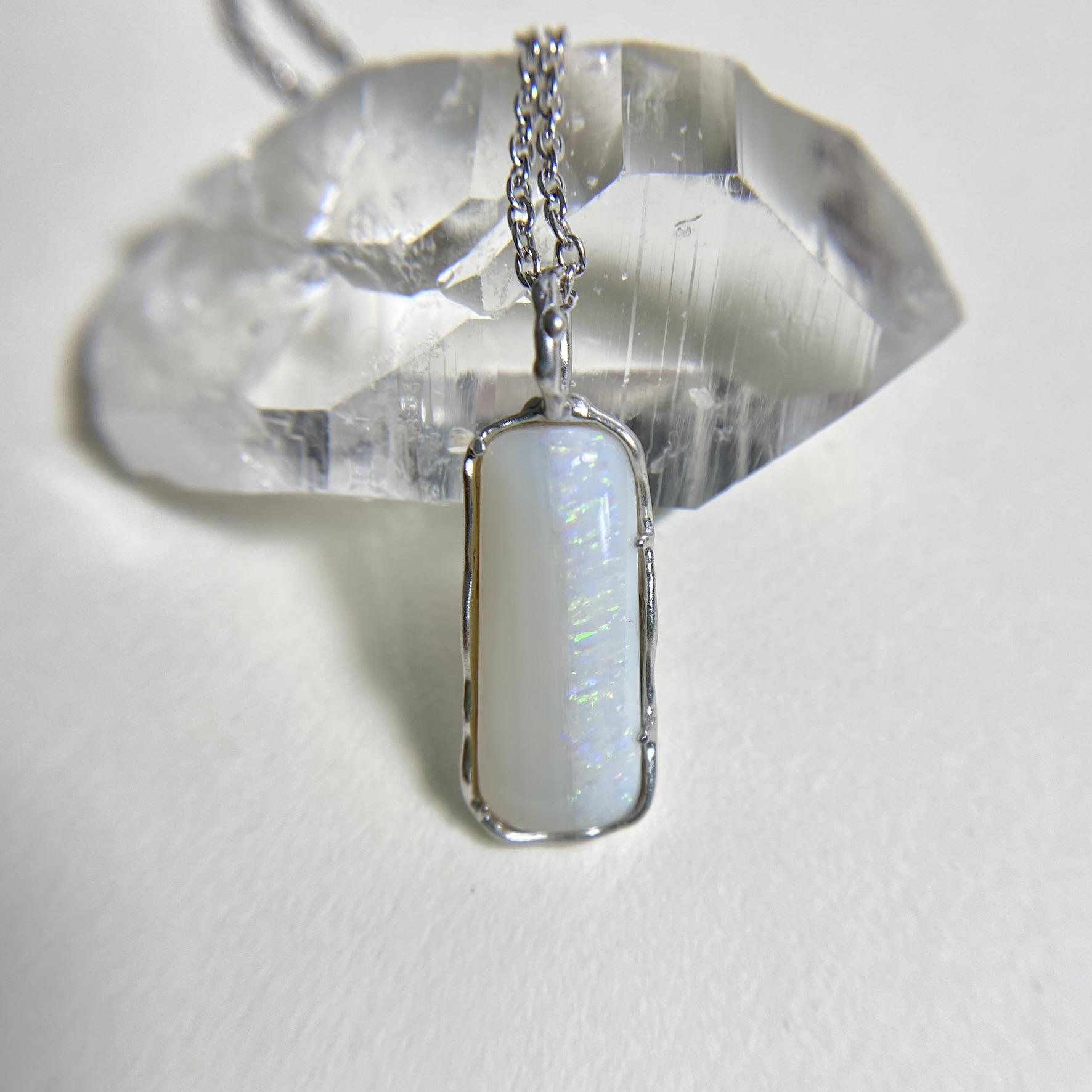 20%OFF！天然オパールシルバーネックレス　原石から磨いた1点物ジュエリー！