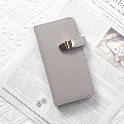手帳型 スマホケース ミラー付き カード収納 iphone 14 pro 13 12 mini レザー シンプル グレー 1枚目の画像