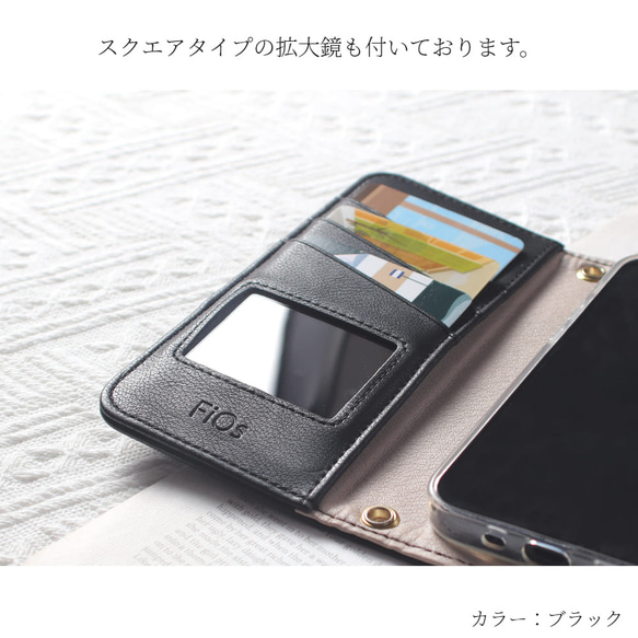 手帳型 スマホケース ミラー付き カード収納 iphone 14 pro 13 12 mini レザー シンプル グレー 9枚目の画像