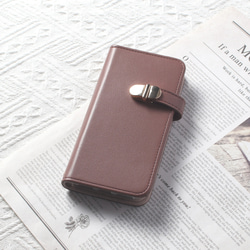 手帳型 スマホケース ミラー付き カード収納 iphone 14 13 12 mini 大人かわいい くすみ パープル 2枚目の画像