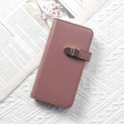 手帳型 スマホケース ミラー付き カード収納 iphone 14 13 12 mini 大人かわいい くすみ パープル 1枚目の画像