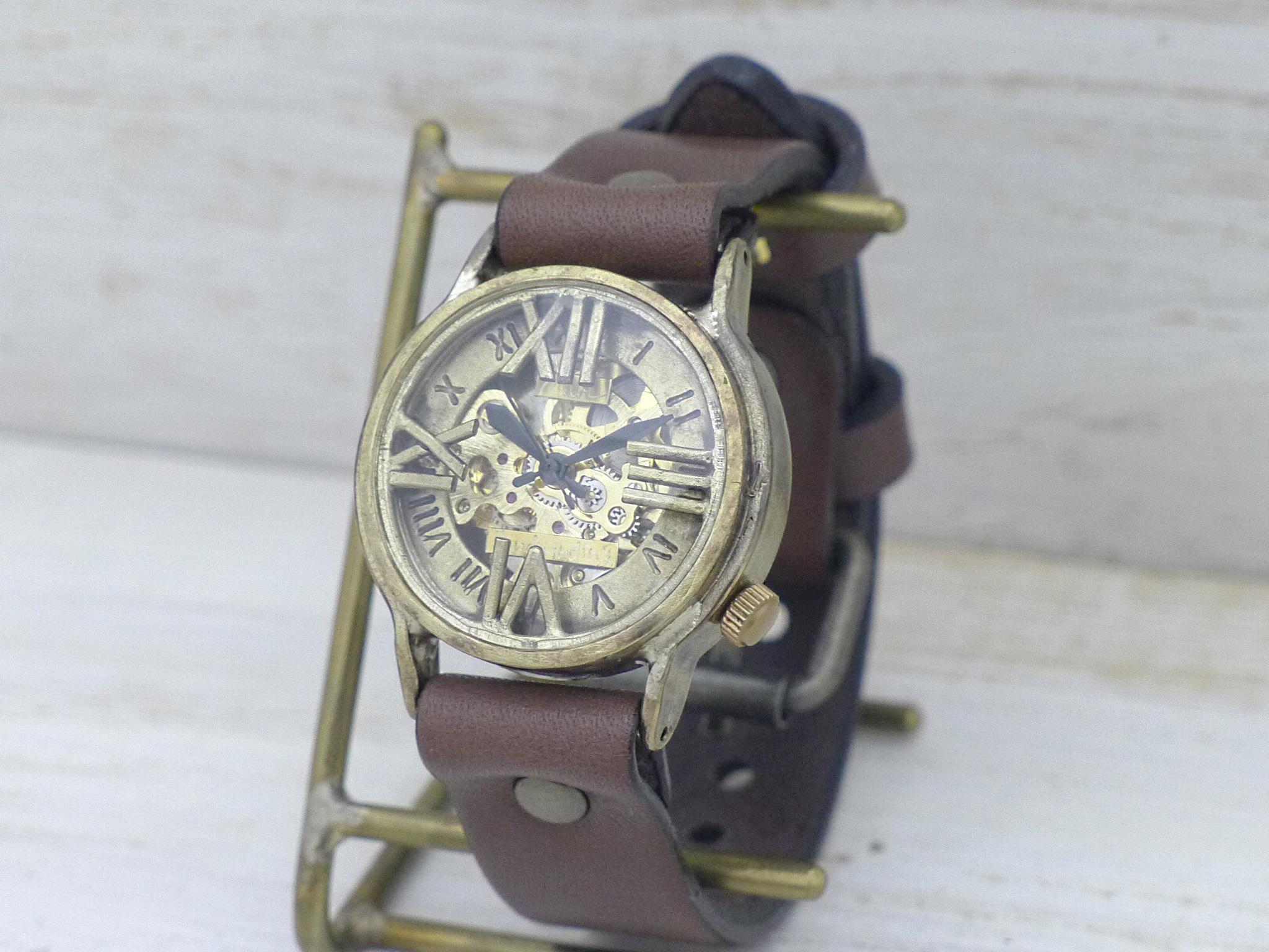 BHW120 手巻きBrass(真鍮)32mm ローマ数字フローティングインデックス 手作り腕時計 [BHW120]