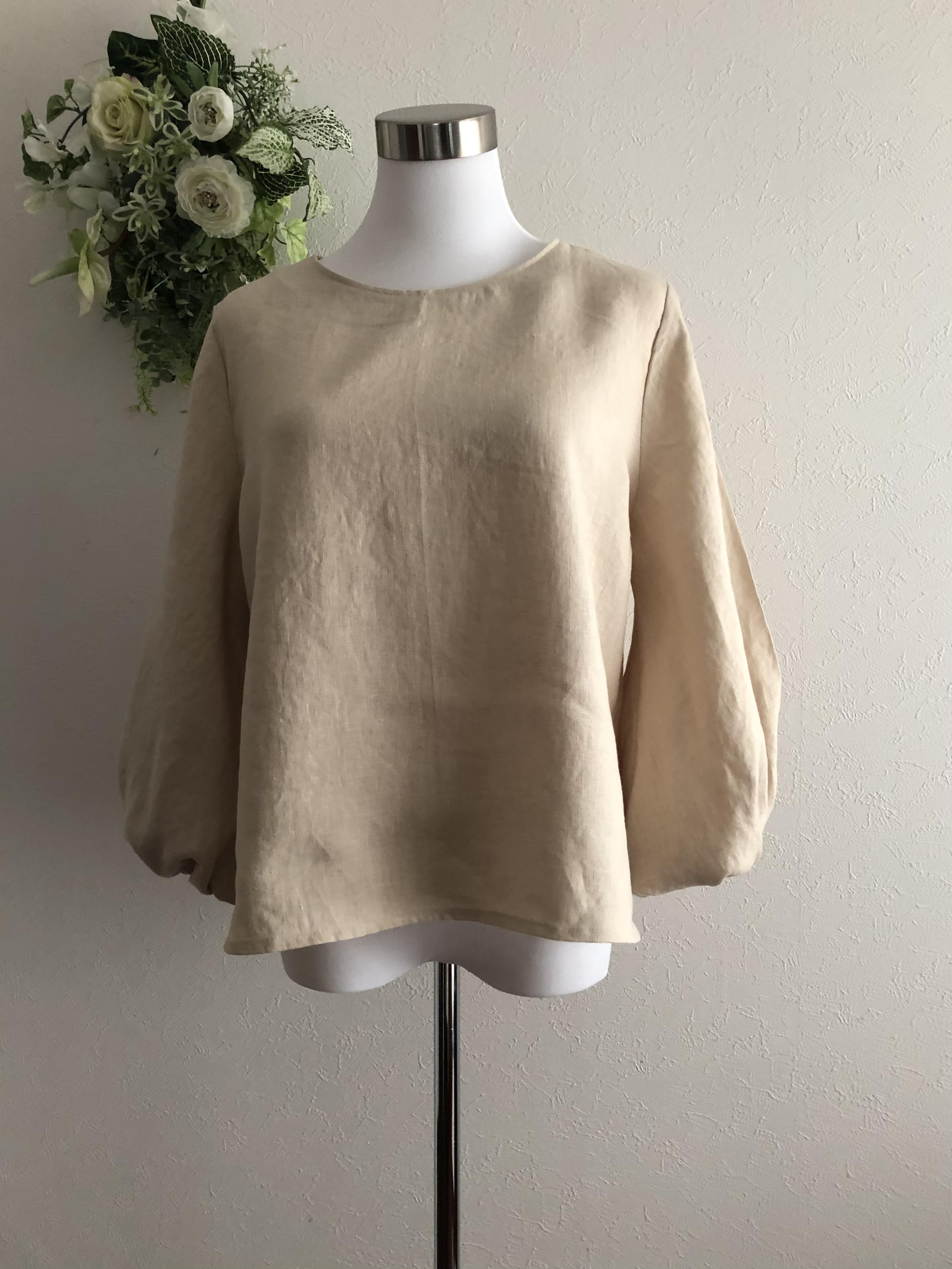 受注製作/ベルギーリネンバルーンスリーブプルオーバーブラウス