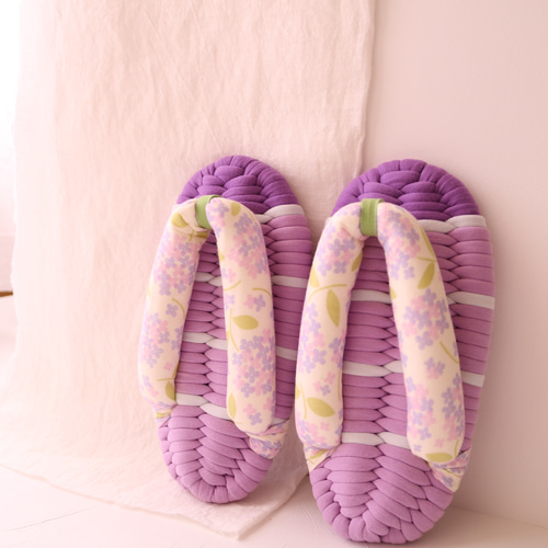 Mサイズ 布ぞうり あじさい 布草履 紫 パープル 幅広 スリッパ・ルーム