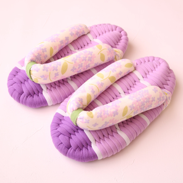 Mサイズ 布ぞうり あじさい 布草履 紫 パープル 幅広 スリッパ・ルーム