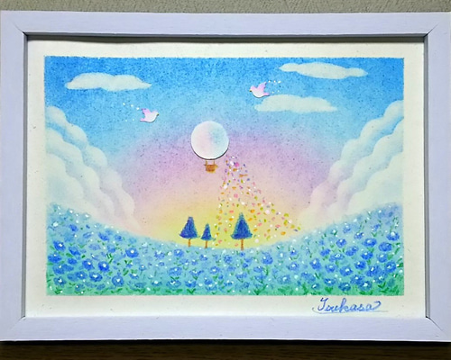 原画　自作の絵　絵画　一点物　パステル画　【カサブランカと松】 原画 自作の絵 絵画 一点物 パステル画 【カサブランカと松