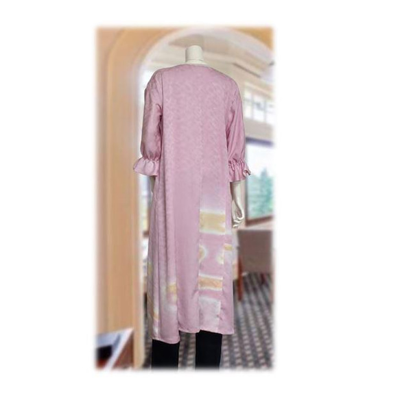 243　ピンク着物リメイク羽織れるワンピーㇲ（ピンク／流水） 3枚目の画像