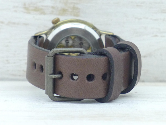 BHW121 手巻きBrass(真鍮)36mm ローマ数字フローティングインデックス 手作り腕時計 [BHW121] 8枚目の画像