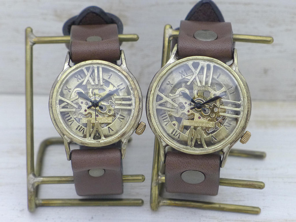 BHW121 手巻きBrass(真鍮)36mm ローマ数字フローティングインデックス 手作り腕時計 [BHW121] 10枚目の画像