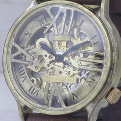 BHW121 手巻きBrass(真鍮)36mm ローマ数字フローティングインデックス 手作り腕時計 [BHW121] 3枚目の画像