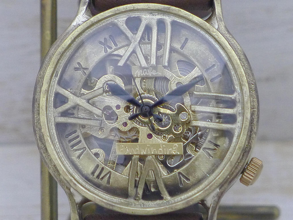 BHW121 手巻きBrass(真鍮)36mm ローマ数字フローティングインデックス 手作り腕時計 [BHW121] 5枚目の画像