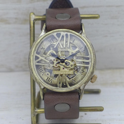BHW121 手巻きBrass(真鍮)36mm ローマ数字フローティングインデックス 手作り腕時計 [BHW121] 4枚目の画像