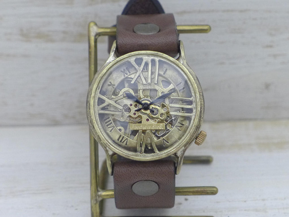 BHW121 手巻きBrass(真鍮)36mm ローマ数字フローティングインデックス 手作り腕時計 [BHW121] 4枚目の画像