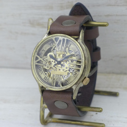 BHW121 手巻きBrass(真鍮)36mm ローマ数字フローティングインデックス 手作り腕時計 [BHW121] 2枚目の画像