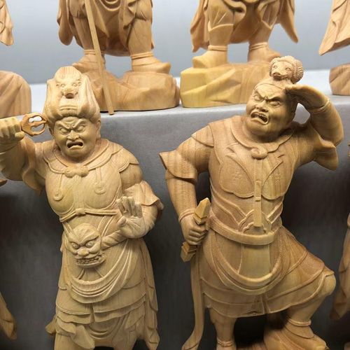 極上品 一刀彫り 総檜材 仏教工芸品 木彫仏像 精密細工 薬師十二神将像 