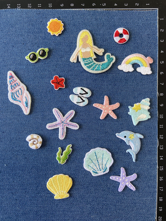 18枚入り　夏テーマ　刺繍アイロンワッペン海 1枚目の画像