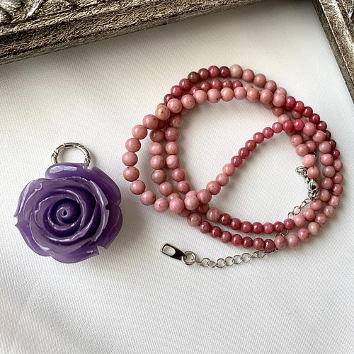珊瑚薔薇・シリシャスシスト・ロードナイトの2wayネックレス-A  