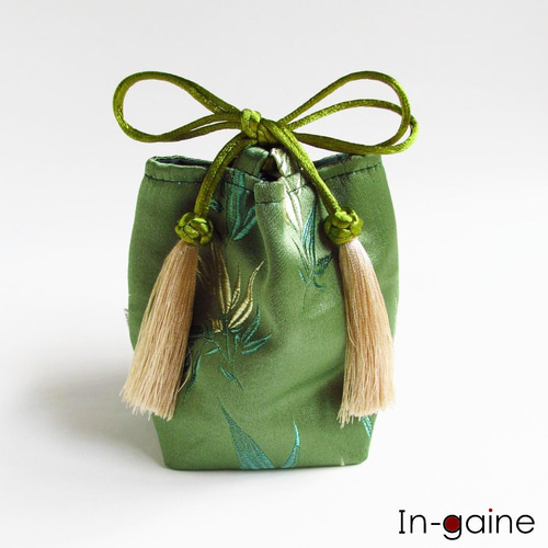 茶道具】棗用巾着(グリーン竹柄) N-002BB その他インテリア雑貨 In